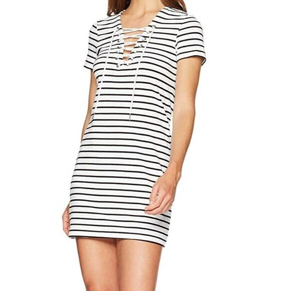 Bardot Australia Stripe Swing Mini Dress in Black sz 6/S US - Picture 1 of 11